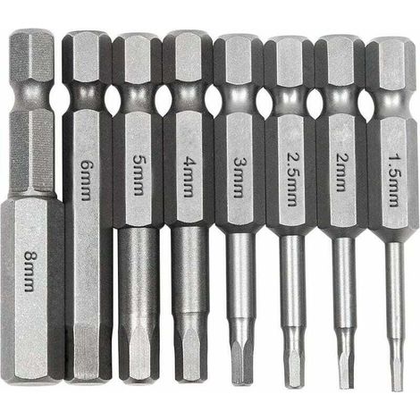 8Pcs Hex tige tournevis, 1/4 Pouce hex tige tournevis, longs magnétiques embouts de tournevis en acier S2 avec 8 différentes tailles pour les tournevis électriques, les tournevis manue (1/4)