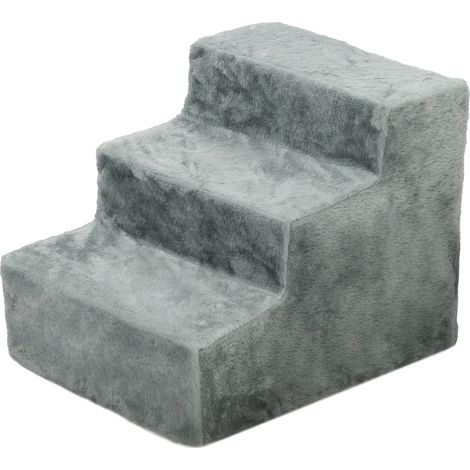 Escalier 3 marches pour animaux en peluche légère gris clair - pour chiens et chats jusqu'à 3 kg (1/5)
