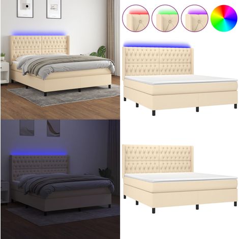 Boxspringbett mit Matratze & LED Creme 180x200 cm Stoff - Boxspringbett - Doppelbett - Bettenrahmen - Lattenrost - Schlafsystem - Home & Living (1/5)