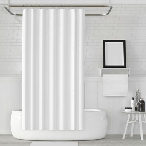 Duschvorhang, weiß, wasserdicht und schimmelresistent, maschinenwaschbar, mit 8 rostfreien Haken und beschwertem Saum, 100 x 180 cm – Crezuo