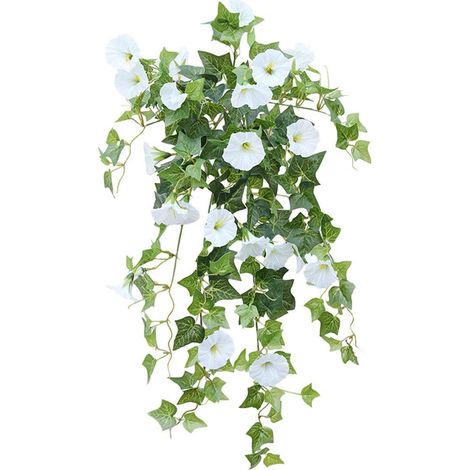 1 ramo (23 flores) de flores artificiales, guirnalda de plástico, ramo colgante con cuerda, ideal para decoración de hogar, jardín, bodas y fiestas (blanco) (1/5)