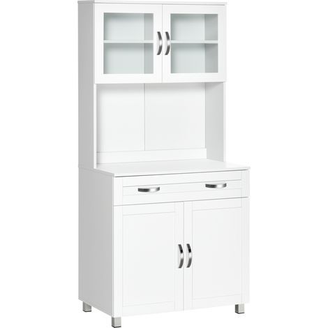 Buffet de cuisine armoire de cuisine contemporaine multi-rangement 2 placards portes grand tiroir coulissant panneaux MDF blanc