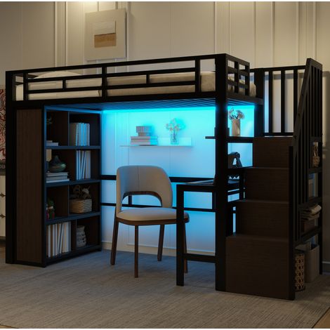 letto struttura 90x200 con scrivania LED salvaspazio OKMYHOME (1/5)