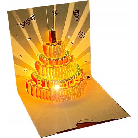 BIGLIETTO DI COMPLEANNO BELLISSIMA MELODIA SUONA LUCE TORTA LED Magico Luminoso