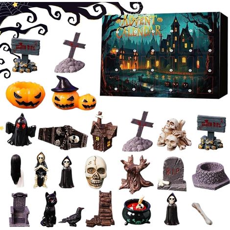 Halloween-Countdown-Kalender mit 3D-Gotik-Ornamenten Miniatur-Geisterkalender-Set für Hausbesitzer, Veranstalter, Kamin, Partys und Tischdekoration