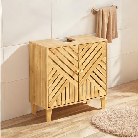 Meuble de salle de bain bois naturel en bambou 60 x 30 x 60 cm (1/5)
