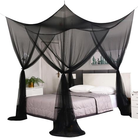 Moustiquaire pour Lits Simples et Doubles Moustiquaire 4 Ouverture Noir 190 x 210 x 240 cm (1/5)