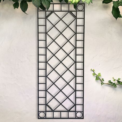 Décoration murale extérieure treillis noir 42 x 114 cm – Métal pour support plantes grimpantes – Design carré moderne (1/5)