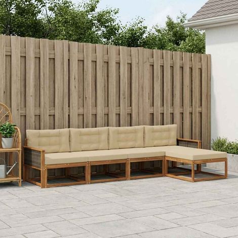vidaXL Conjunto de sofás de exterior 5 uds. Natural y Beige (1/5)