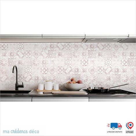 Crédence : Carreaux ciments classiques 4 - Couleur Rouge beige - Alu composite - 60 - 120 (1/3)