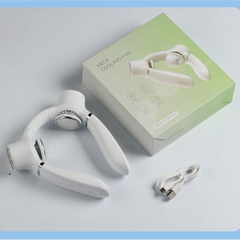 Ventilateur de cou portable avec climatiseur, 2 coussinets rafraîchissants, batterie rechargeable 4000 mAh (1/5)