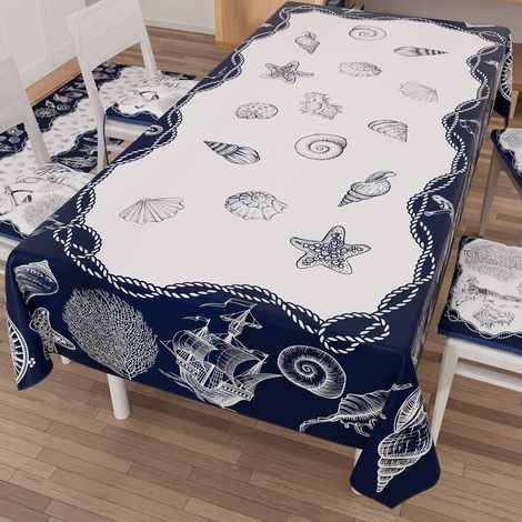 PETTI Artigiani Italiani - Tovaglia Antimacchia Rettangolare Copritavolo Cucina Disegno Marino 02 X6 Posti (140x180 cm) 100% Made in Italy (1/5)