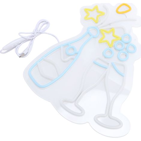 Enseigne néon LED déco champagne USB acrylique transparent luminaire murale bar party salon (1/5)