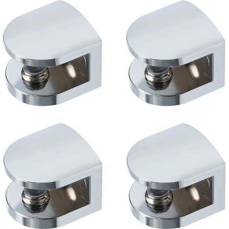 Support Étagère Verre Réglable de 7 à 9 mm, Support de Tablette en Verre Fixation Murale à Vis en Alliage de Zinc, Finition Chrome Poli 4 Pcs, EBL1012-4P (1/4)