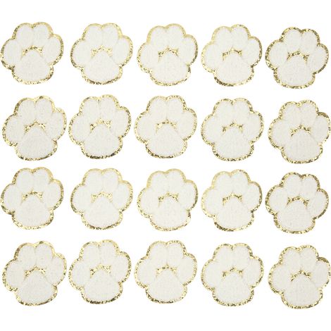 Lot de 20 patchs brodés pattes de chat blanc, motifs félins à repasser ou à coudre, décoration tendance pour sacs à dos, vestes et vêtements. (1/5)