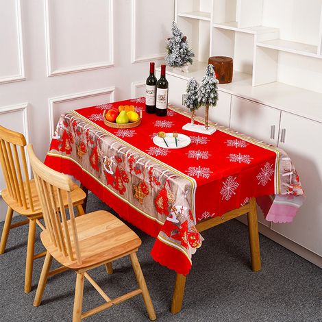 Nappe de Noël rouge, nappe rectangulaire pour fête, nappe de salle à manger 180 x 150 cm, grande nappe de Noël lavable (1/5)