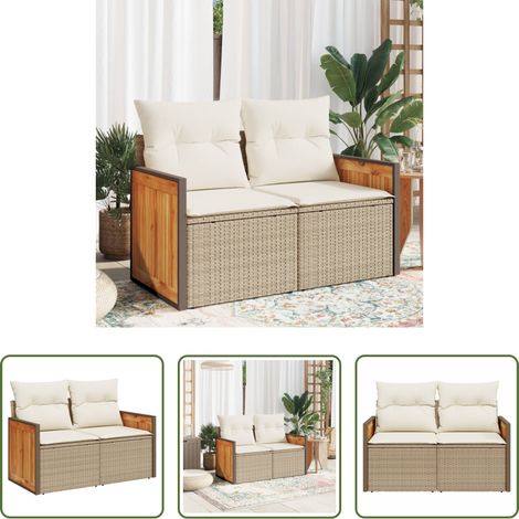 2-Sitzer - Gartensofa mit Kissen 2-Sitzer Beige Poly Rattan (1/5)