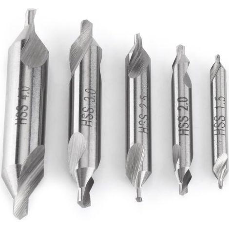 5pcs Foret à Centrer Foret à Deux Extrémités 60 Degrés 1.5/2.0/2.5/3.0/4.0mm Pour Le Traitement Du Fer/Acier/Cuivre/Aluminium
