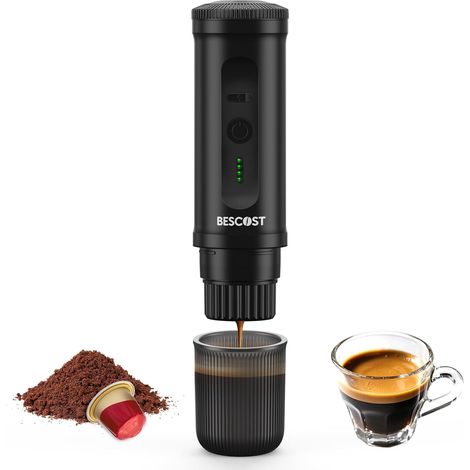 Machine à Cafe Portable, Cafetière Portable 2 en 1 Compatible avec les Capsules Espresso et Poudre de Café, 9600 mAh 20 Bars, Rechargeable Pour Voyage, Camping, Voiture, Maison (1/5)