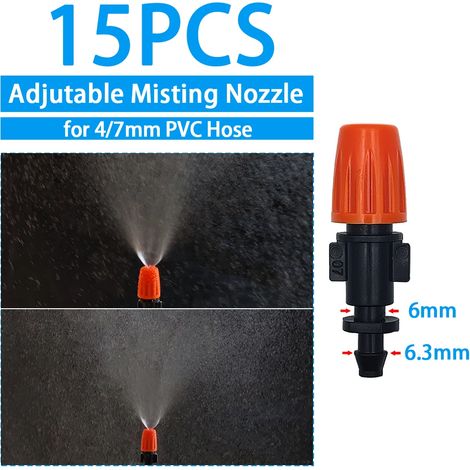 (M-15PCS) Arroseur goutte-à-goutte pour serre et jardin, diffuseur de brume réglable, piquet, buse rotative à micro-pulvérisation (1/5)
