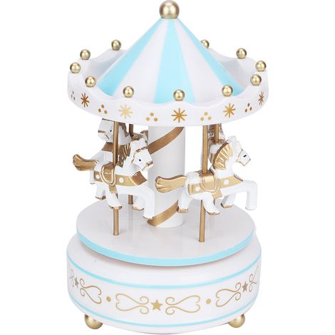 Carrousel musical Merry Go Round - Cadeau de Noël, mariage, anniversaire - Décoration bleue (1/5)