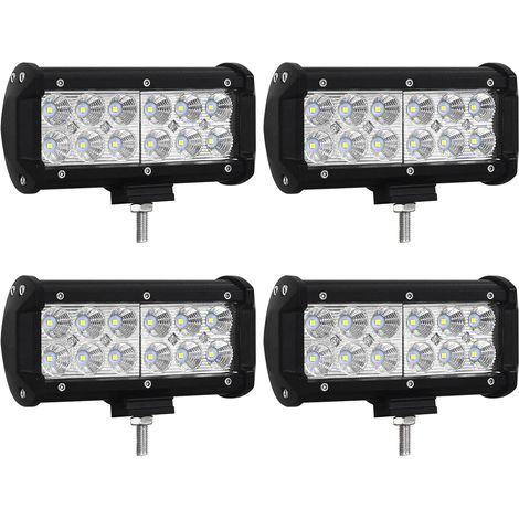 4 Pcs 18 cm barre de travail led, 7 pouces 36W 12V 24V phare de travail led, feux de travail pour offroad Voiture camions SUV 4x4 tracteur, floodlight feu antibrouillard, 6000K (1/5)