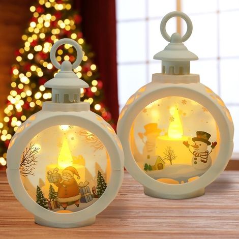 2 lanternes de Noël, LED blanc chaud, effet bougie vacillante, PVC léger, pour intérieur et extérieur, décoration de table et fête (1/5)