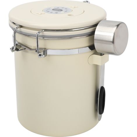 Boîte à café hermétique en acier inoxydable avec dosette pour café moulu, grains de café, thé, farine, céréales, sucre, blanche, 1,2 L (1/5)