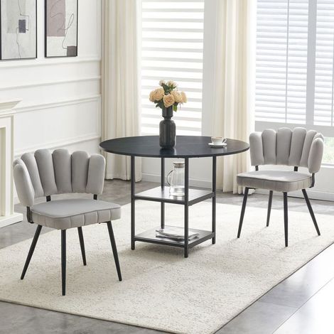Table et Chaises de Salle à Manger 107 cm table ronde 2 chaises double niveau de rangement gris clair style industriel (1/5)