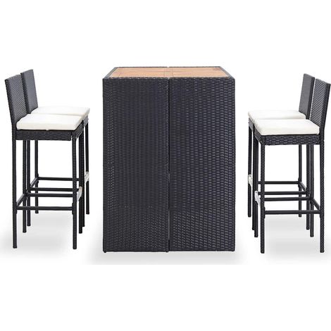 Set de 1 Table et 4 Tabourets de bar, Ensemble Table et Chaises Résine tressée et bois d'acacia Noir OIB8023E (1/5)