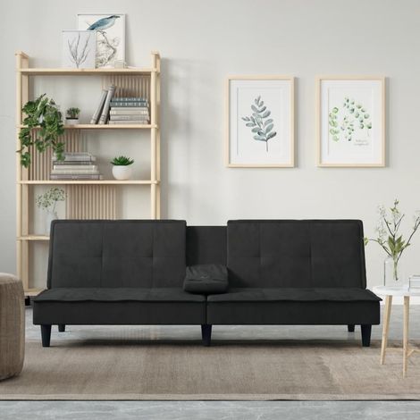 Canapé convertible,Canapé-lit,Clic Clac avec porte-gobelets noir velours -Q9425 (1/5)