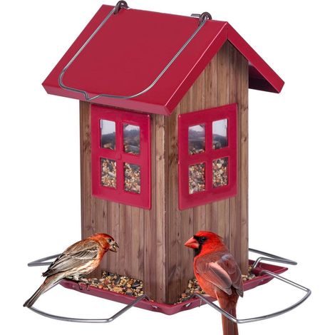 Mangeoire pour oiseaux en métal avec 4 ouvertures, résistant aux intempéries, rouge