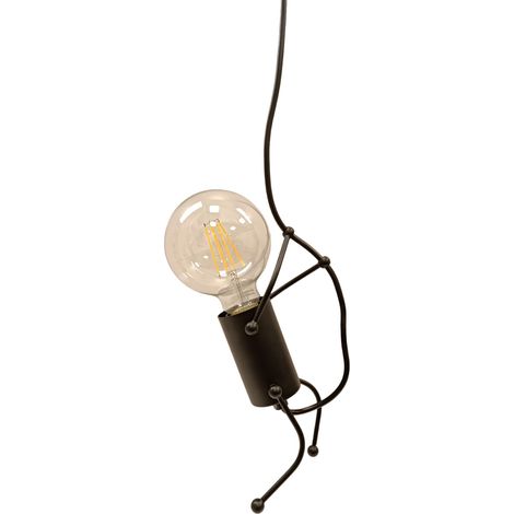 Lampe suspension de plafond créative humanoïde vintage moderne Doll Art ampoule E27 pour chambre d'enfant, cuisine, bar, restaurant, café, paysager, noir (1/4)