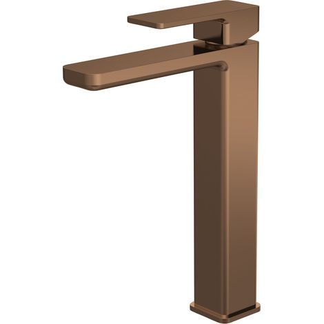 Contemporary Square High Rise Mono Basin Mixer Tap - Brushed Bronze