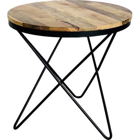 Ravi Star Leg Round Side Table - Mango Wood/Iron - L51 x W51 x H50 cm - Mango Light Finish