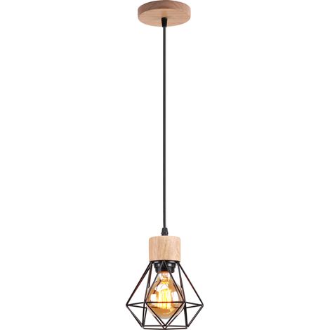 Suspension Luminaire Rétro Lampe À Suspension Vintage Noir, Plafonnier D'Intérieur Moderne En Métal Et En Bois