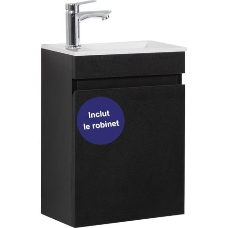 Meuble Lave-Mains 40cm Lavabo déjà monté Noir Robinet Chromé (1/5)