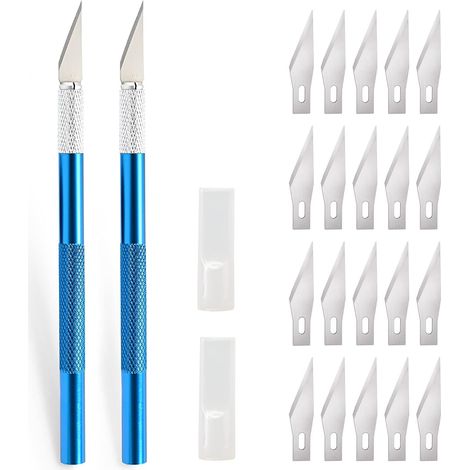 2 pièces Scalpel avec 20 lames, Cutter de précisioncouteau artisanal, couteau cutter, scalpel pedicure, scalpel chirurgical, couteau à découper, cutter pour sculpture, film de fenêtre, Bleu (1/5)