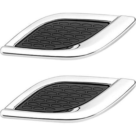 Decorative Car Airflow, 2 Pieces Self-Adhesive Hood Vent Cover Side Vent Grille Decorative Car Air Outlet, Black+Silver (1/5)
