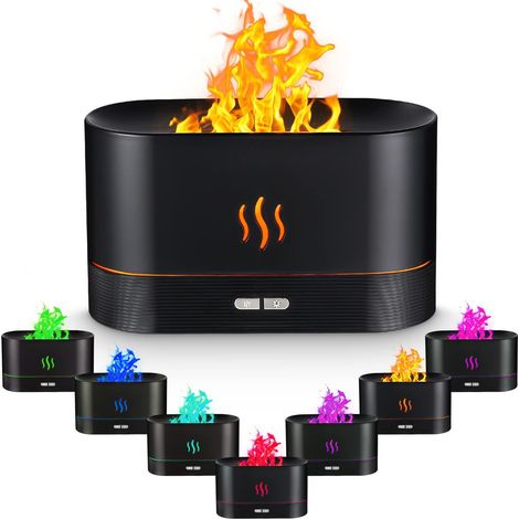 Diffuseur d'Huiles Essentielles, 180ML 7 Couleurs avec Effet Flamme, Silencieux Humidificateur Aromathérapie pour Bureau Yoga, Arrêt Automatique sans Eau