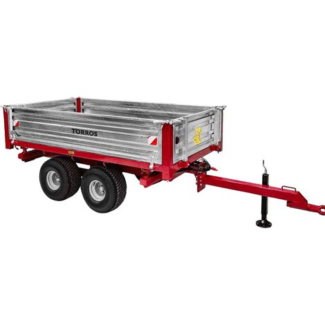 Remorque double essieu 2500 kg pour Micro-Tracteur - Benne galvanisée basculante hydraulique - 2400 x 1250 x 400 mm - Attelage anneau ø50 mm Torros AHRT2506H (1/5)