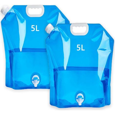Bidon Eau Pliable 5L (2 Pack Bleu) - Jerrican Eau Potable Écologique, Réservoir d'Eau de Camping et Randonnée, Bidon Alimentaire sans BPA pour Outdoor, Pêche, BBQ (Matériau PE Durable) (1/5)