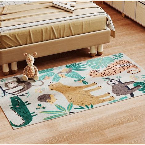 Alfombra polar con motivo jungla 150 x 80 cm, antideslizante, multicolor DESVIAE (1/5)