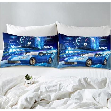 Parure de lit pour garçons Racing Car 200x200 cm Cool Sports Car Housse de Couette Sports extrêmes Parure de lit Blue Car - JK6 (1/4)