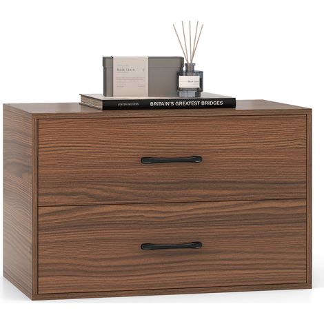COSTWAY Stackable 2-Drawer Dresser Wooden Storage Cube Dresser-Walnut