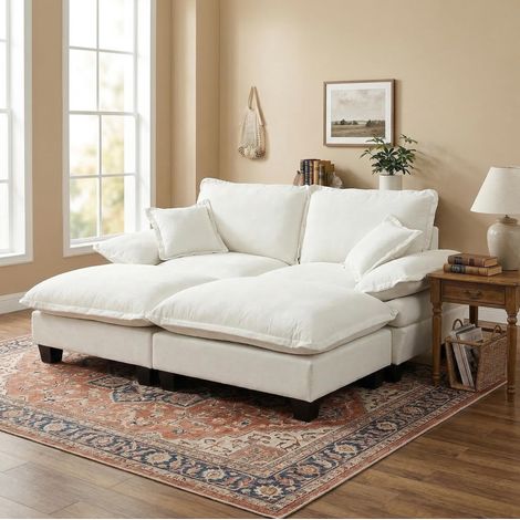 Sofa mit Ottomanen Chenille Beige 194x151 cm OKMYHOME (1/5)