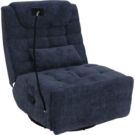 Fauteuil relax pivotant fauteuil TV inclinable avec porte-smartphone tablette 360° tissu chenille bleu 040008739