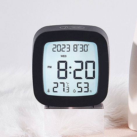 Horloge Réveil Numérique - Affichage LED Grand Format - Température et Hygromètre Intégrés - Pour Chambre Bureau École - Noir Blanc - 1 Pièce (1/5)