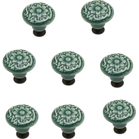 Stück grüne Keramikknöpfe, Vintage Schranktürknöpfe, Schubladenknöpfe, Keramiktürknöpfe, Schubladenknöpfe, Kommodenknöpfe, Schubladenknopf-Set (1/5)