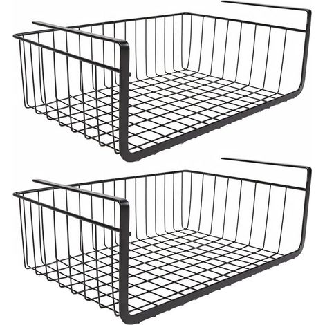 2Pcs Panier Suspendu Rangement Armoire Panier Étagères Suspendu pour Placards de Cuisine, Salle de Bain, Bureau, Bookshelf, Noir (1/5)